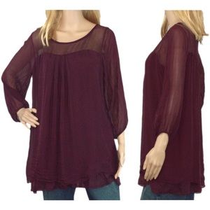 Sofia Italy Burgundy Wine Top Lined Washable Silk
